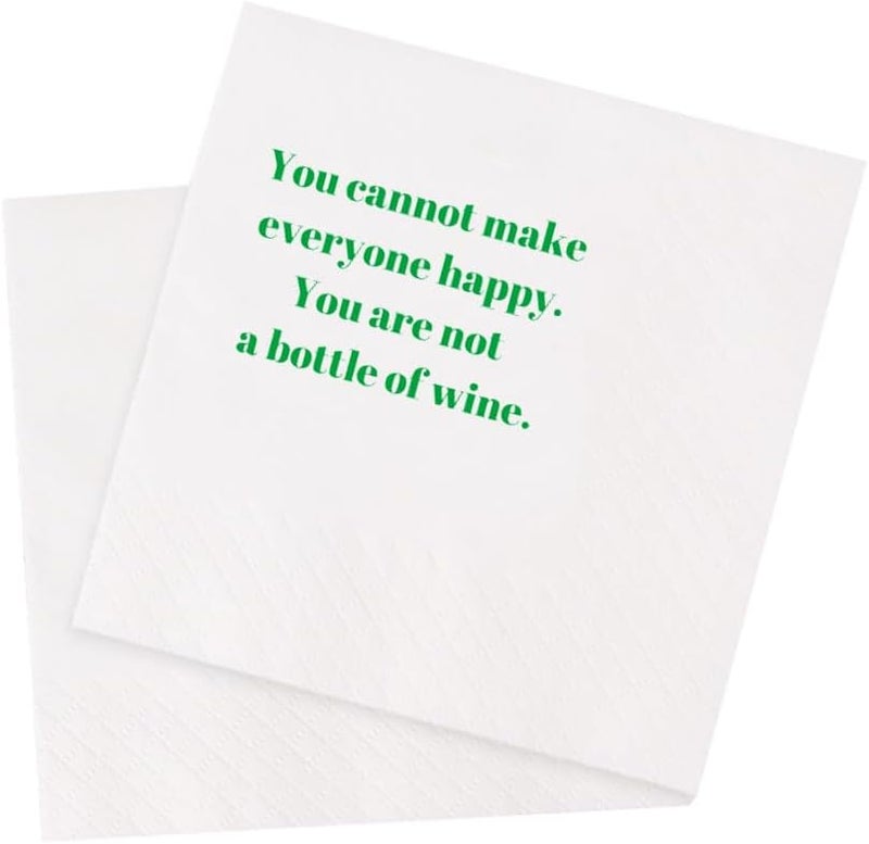 VOWFOO Funny Cocktail Napkins 100Pcs Funny Quotes Saying Disposable Paper Party Napkins 4.5 x 4.5 Two-ply (You Cannot Make Everyone Happy. You Are Not A Bottle Of Wine Napkins) - Image 1